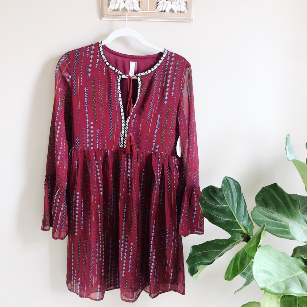 L Love Dress Tassel Aztec Print Bell Sleeves